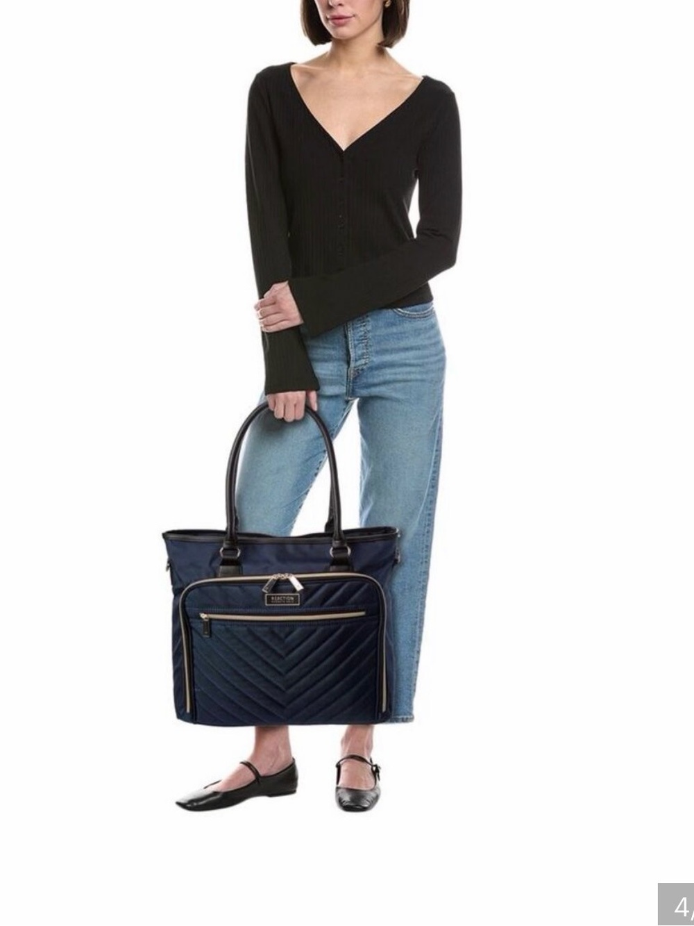 NWT Reaction Kenneth Cole Chelsea Navy Quilted Tote with Gold Trim - Picture 16 of 16